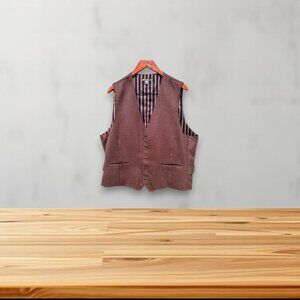 Johnston & Murphy Men Vest Size XL Herringbone Tweed Wool Blend Waistcoat Brown